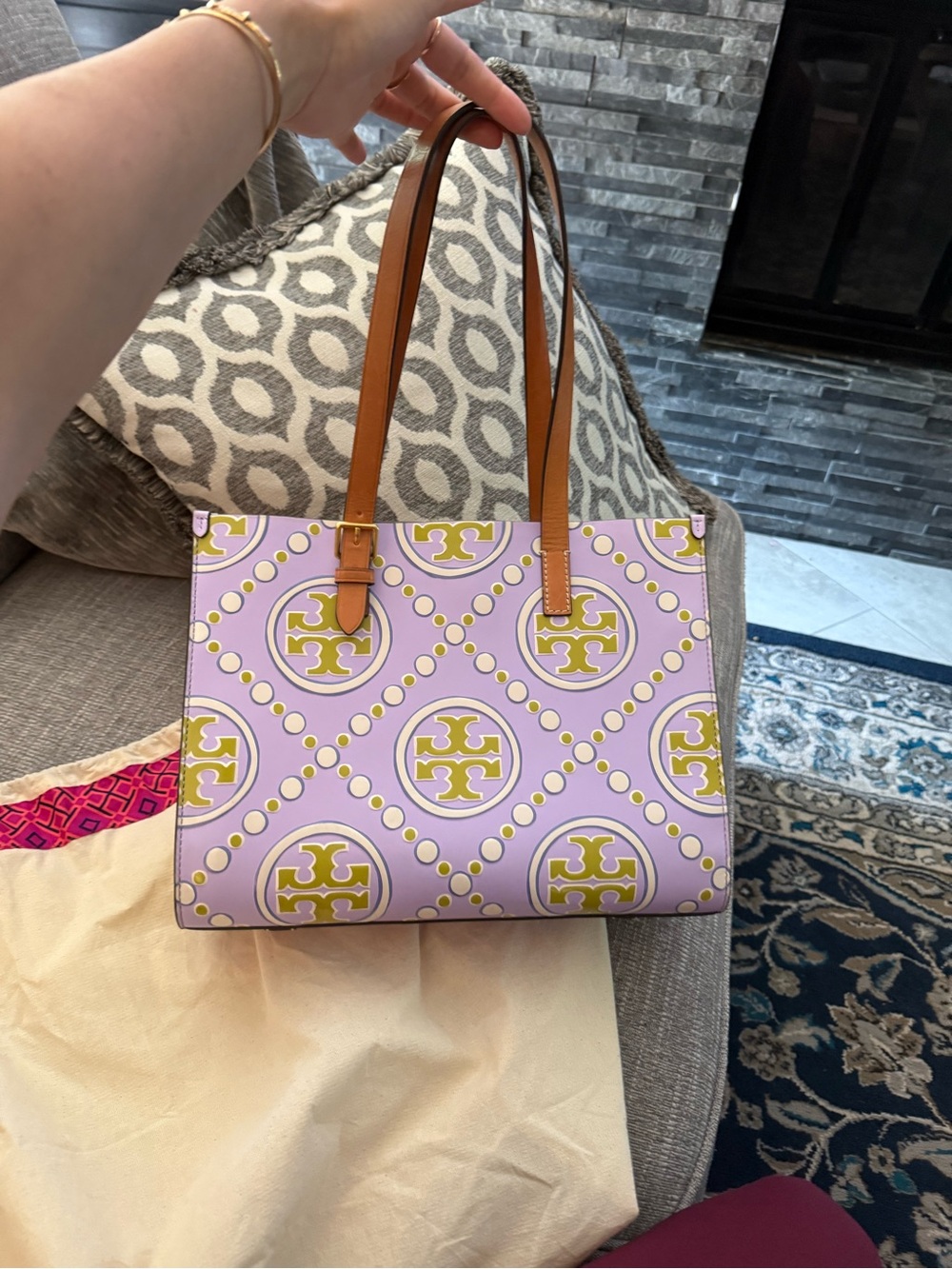 Tory Burch double sided Logo Print Leather Tote
